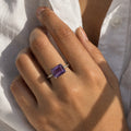 Amethyst Purple, Mystic Topaz Octagon Gemstone Ring in Silver, Rhodium Plated