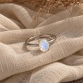 Rainbow Moonstone White Labradorite Multicolour Round Gemstone Ring in Silver, Rhodium Plated (Copy)