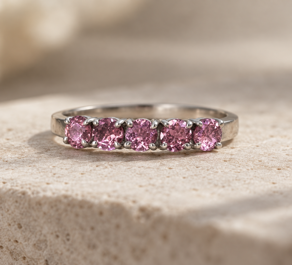 Green Onyx, Amethyst Purple, Moissanite White, Sky Blue Topaz, Tourmaline Pink Round Gemstone Ring in Silver, Rhodium Plated
